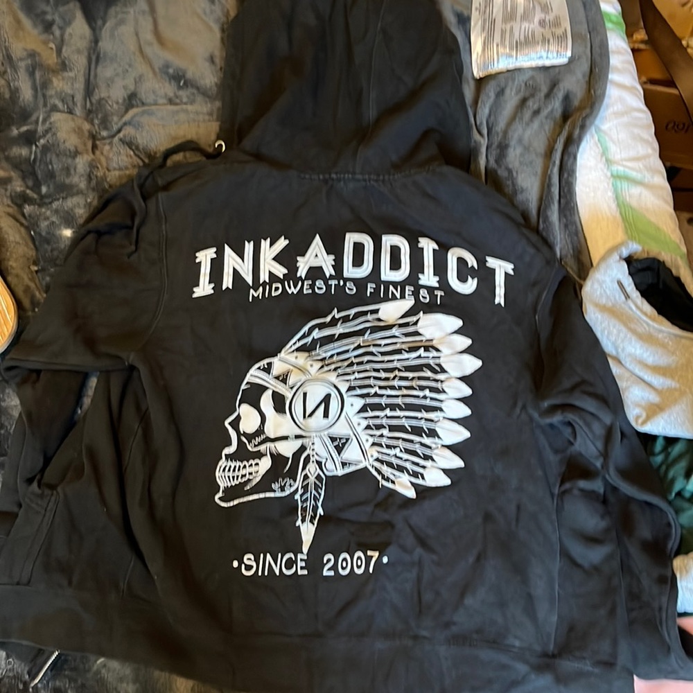 Ink addict black zip up hoodie